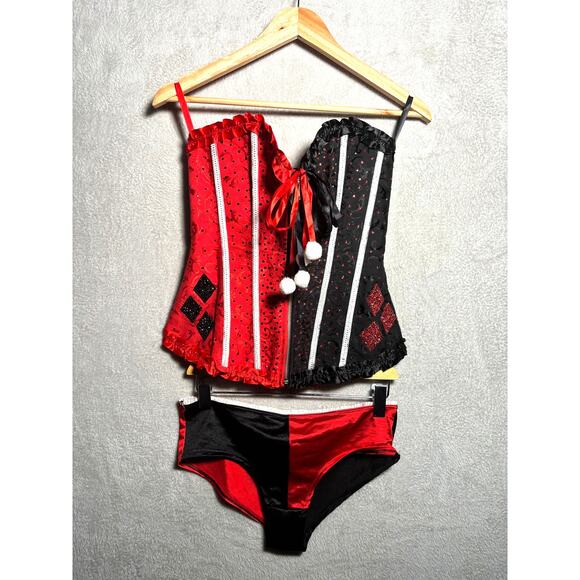 Harley Quinn Corset Costume Batman DC Red Black Womens Size Large - Picture 1 of 9